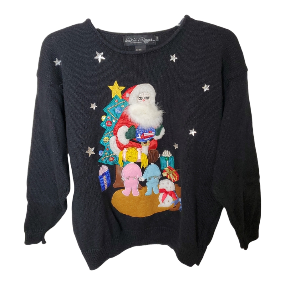 Vintage Gladys Bagley Santa work in progress Christmas Cottagecore sweater 047